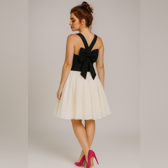 En Crème Nordstrom Black & White Bow Back Dress - Size M Formal, Party, Cocktail - Picture 2 of 2